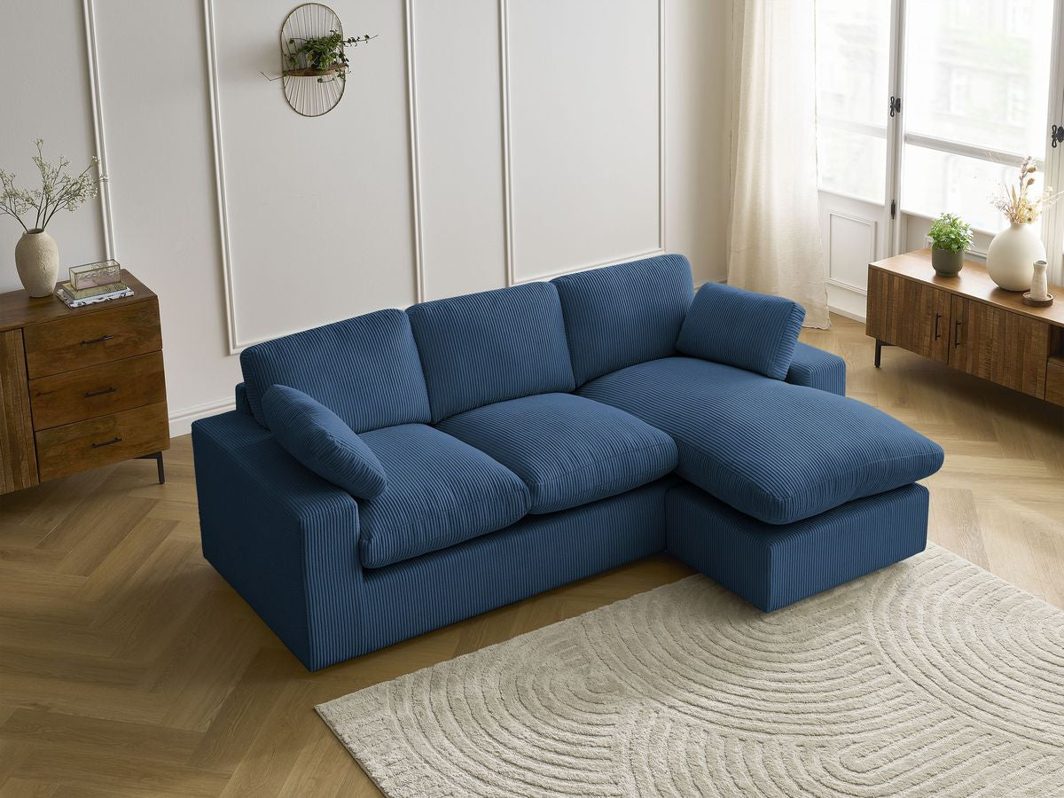Canapé d'angle fixe compact réversible BELAIR velours côtelé