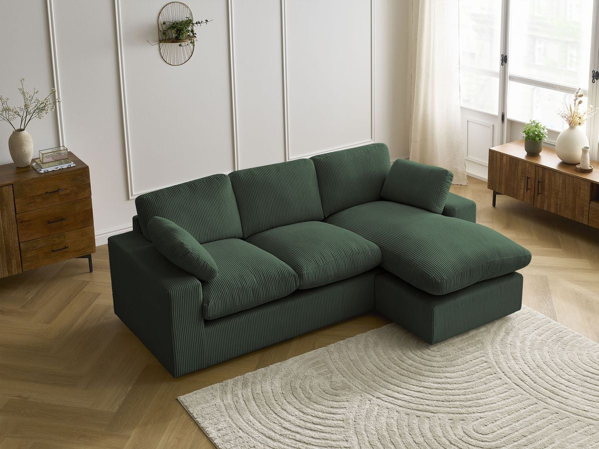 Canapé d'angle fixe compact réversible BELAIR velours côtelé