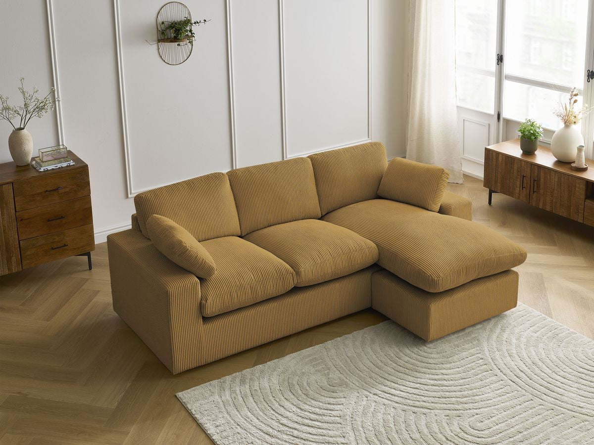Canapé d'angle fixe compact réversible BELAIR velours côtelé
