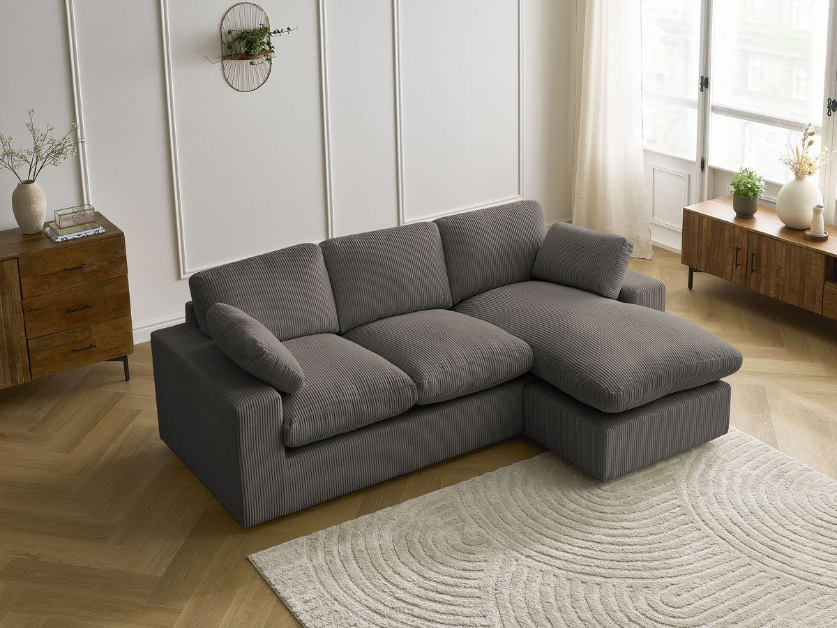 Canapé d'angle fixe compact réversible BELAIR velours côtelé