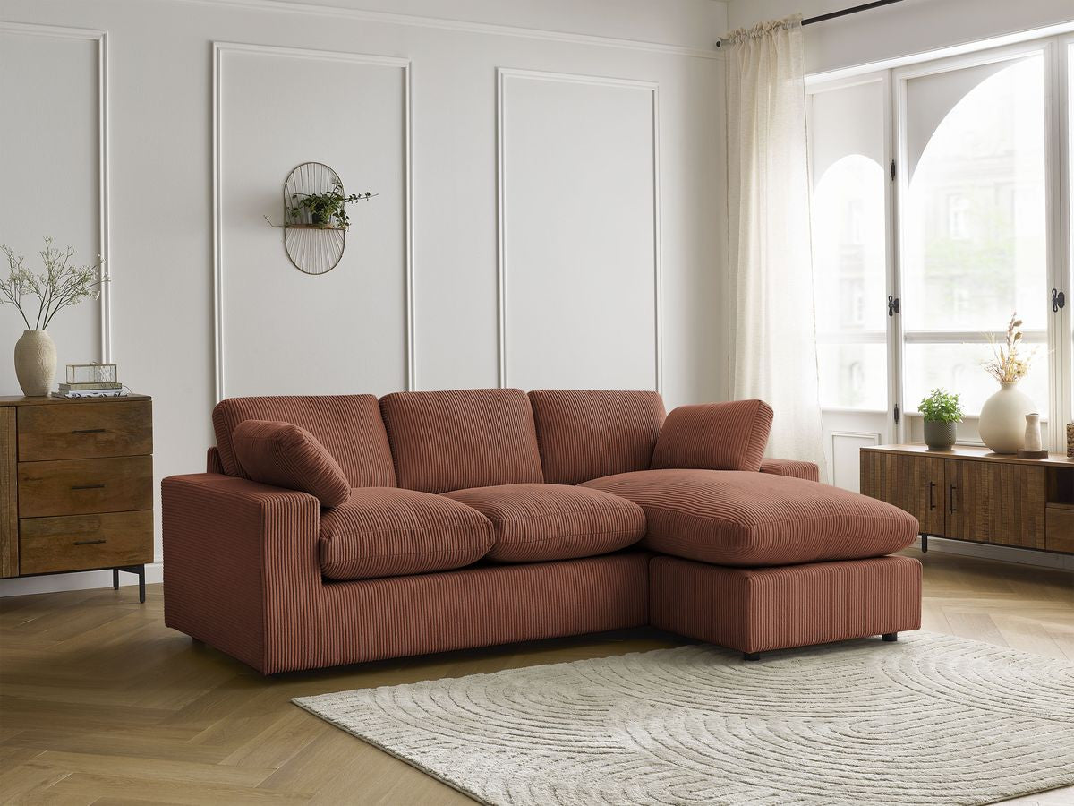 Canapé d'angle fixe compact réversible BELAIR velours côtelé