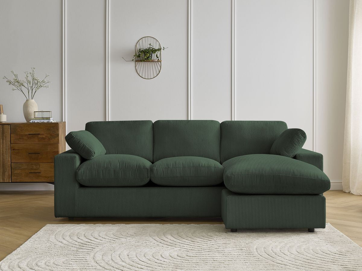 Canapé d'angle fixe compact réversible BELAIR velours côtelé