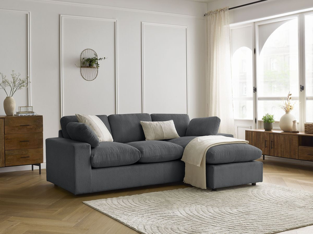 Canapé d'angle fixe compact réversible BELAIR velours côtelé