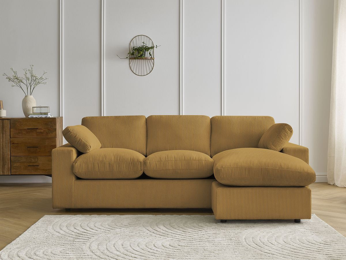 Canapé d'angle fixe compact réversible BELAIR velours côtelé