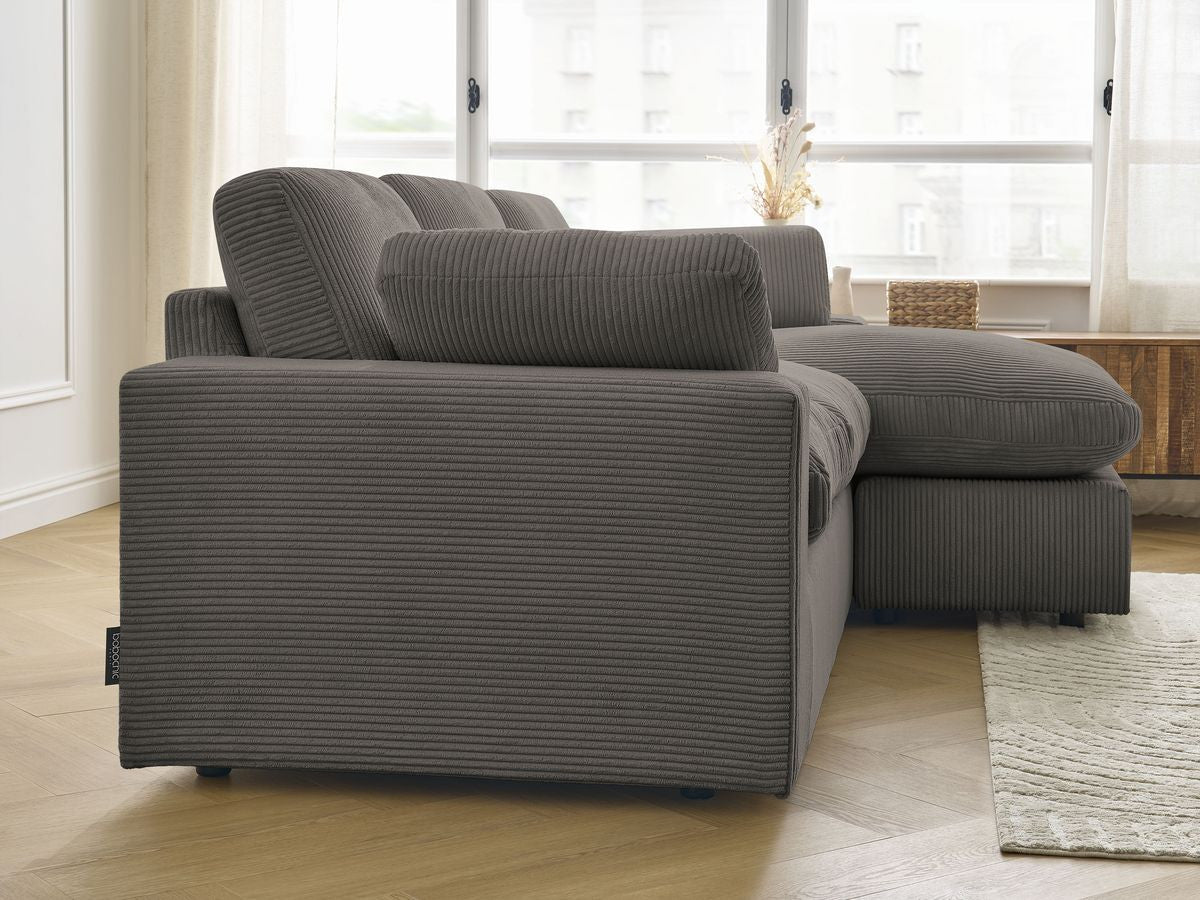 Canapé d'angle fixe compact réversible BELAIR velours côtelé