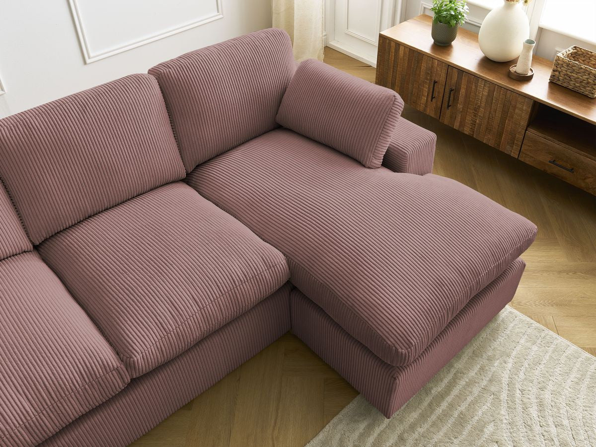Canapé d'angle fixe compact réversible BELAIR velours côtelé