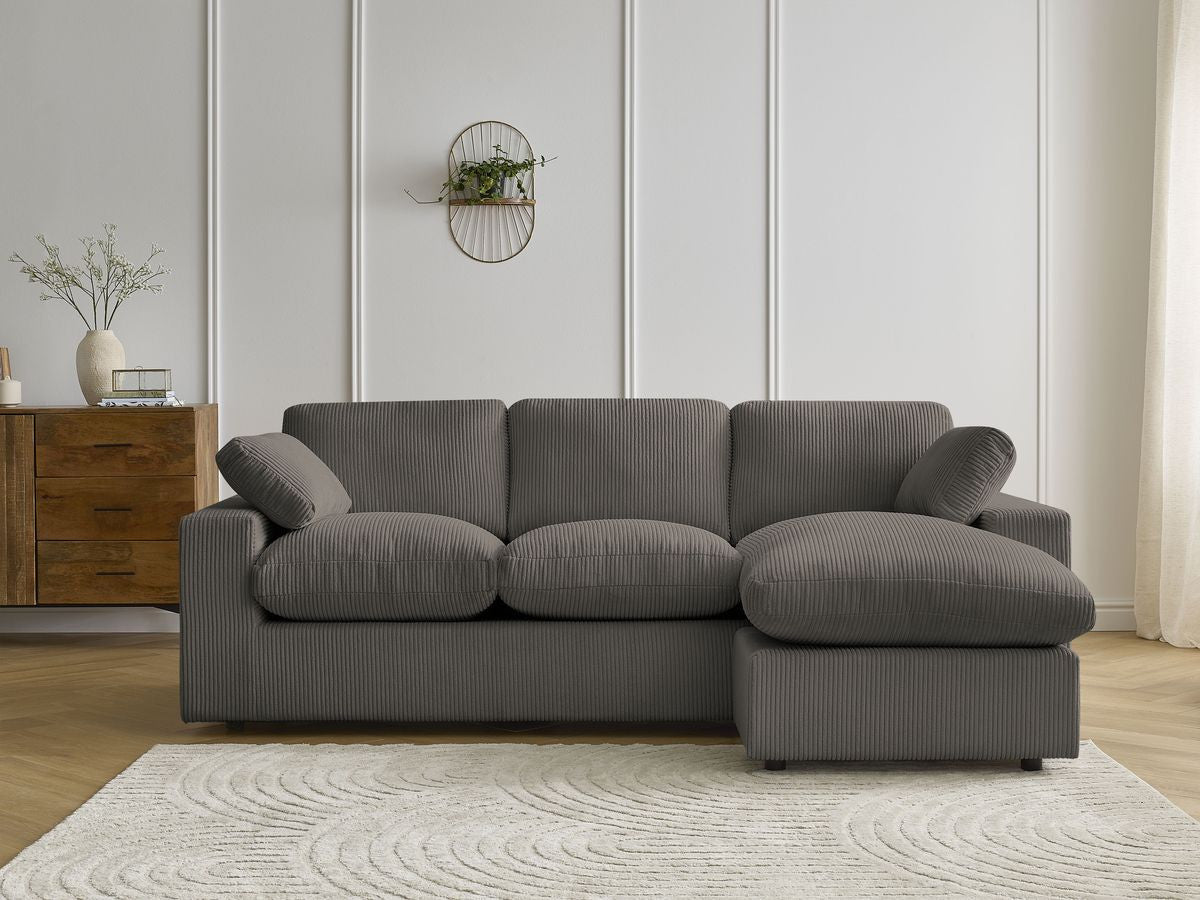 Canapé d'angle fixe compact réversible BELAIR velours côtelé