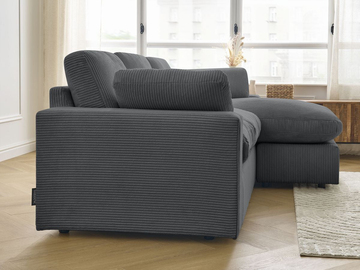 Canapé d'angle fixe compact réversible BELAIR velours côtelé