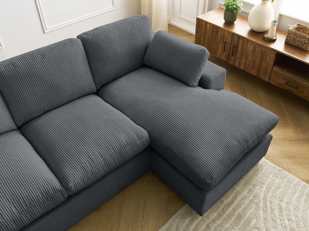 Canapé d'angle fixe compact réversible BELAIR velours côtelé