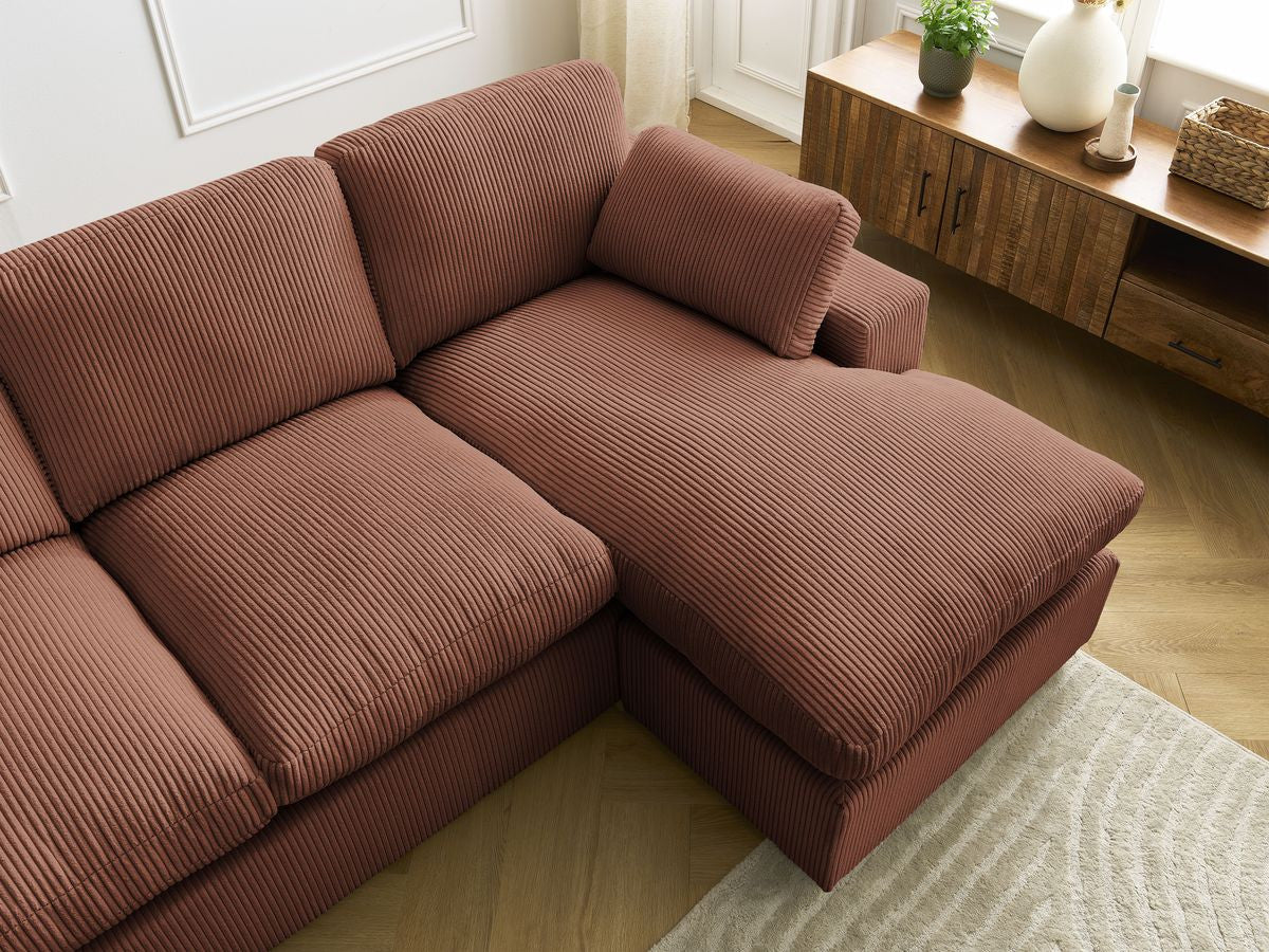 Canapé d'angle fixe compact réversible BELAIR velours côtelé