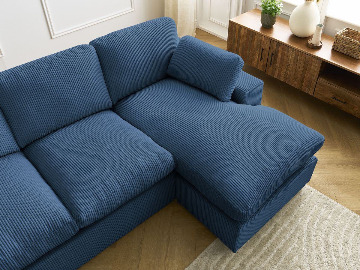 Canapé d'angle fixe compact réversible BELAIR velours côtelé