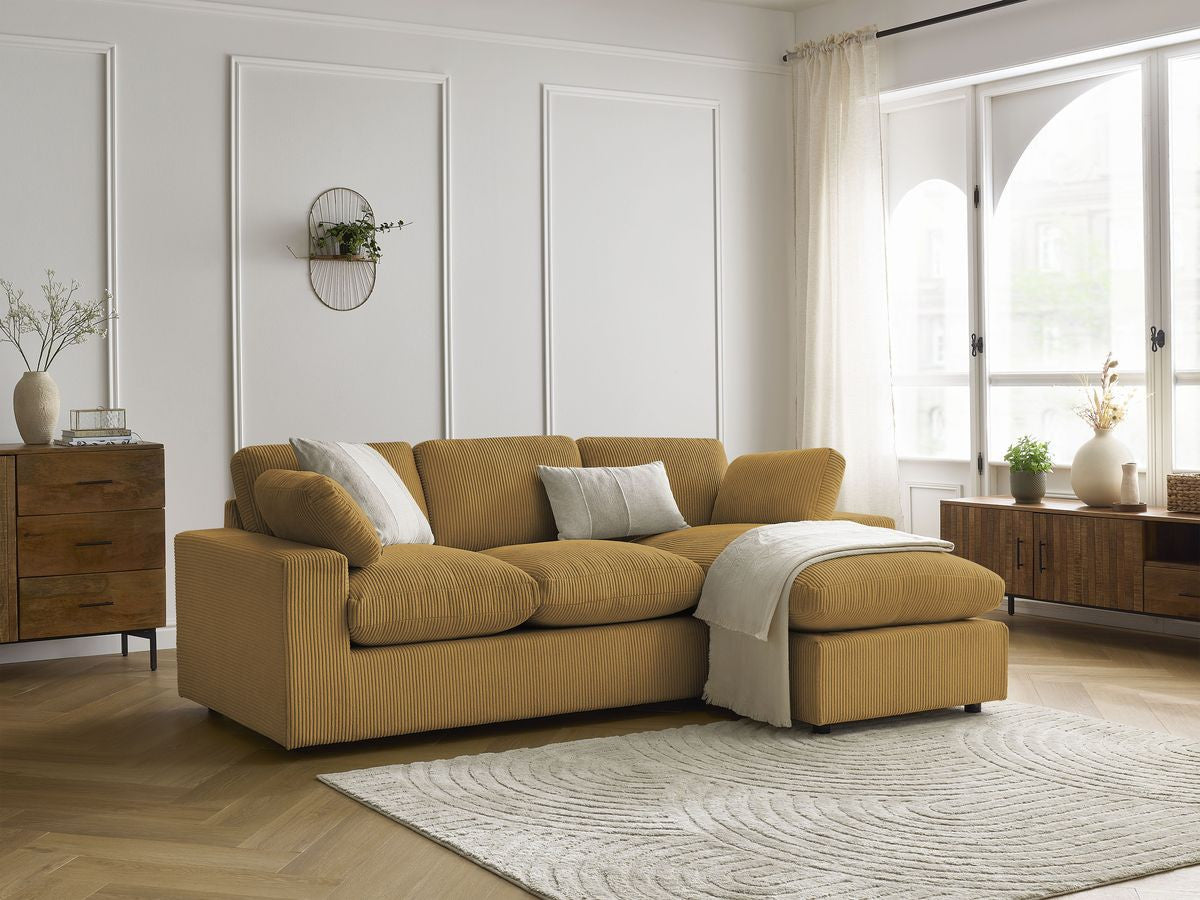 Canapé d'angle fixe compact réversible BELAIR velours côtelé