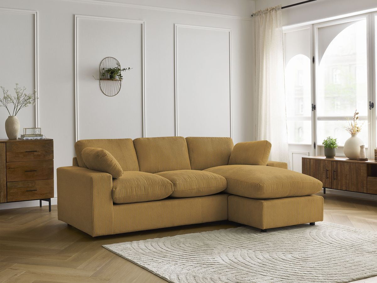 Canapé d'angle fixe compact réversible BELAIR velours côtelé