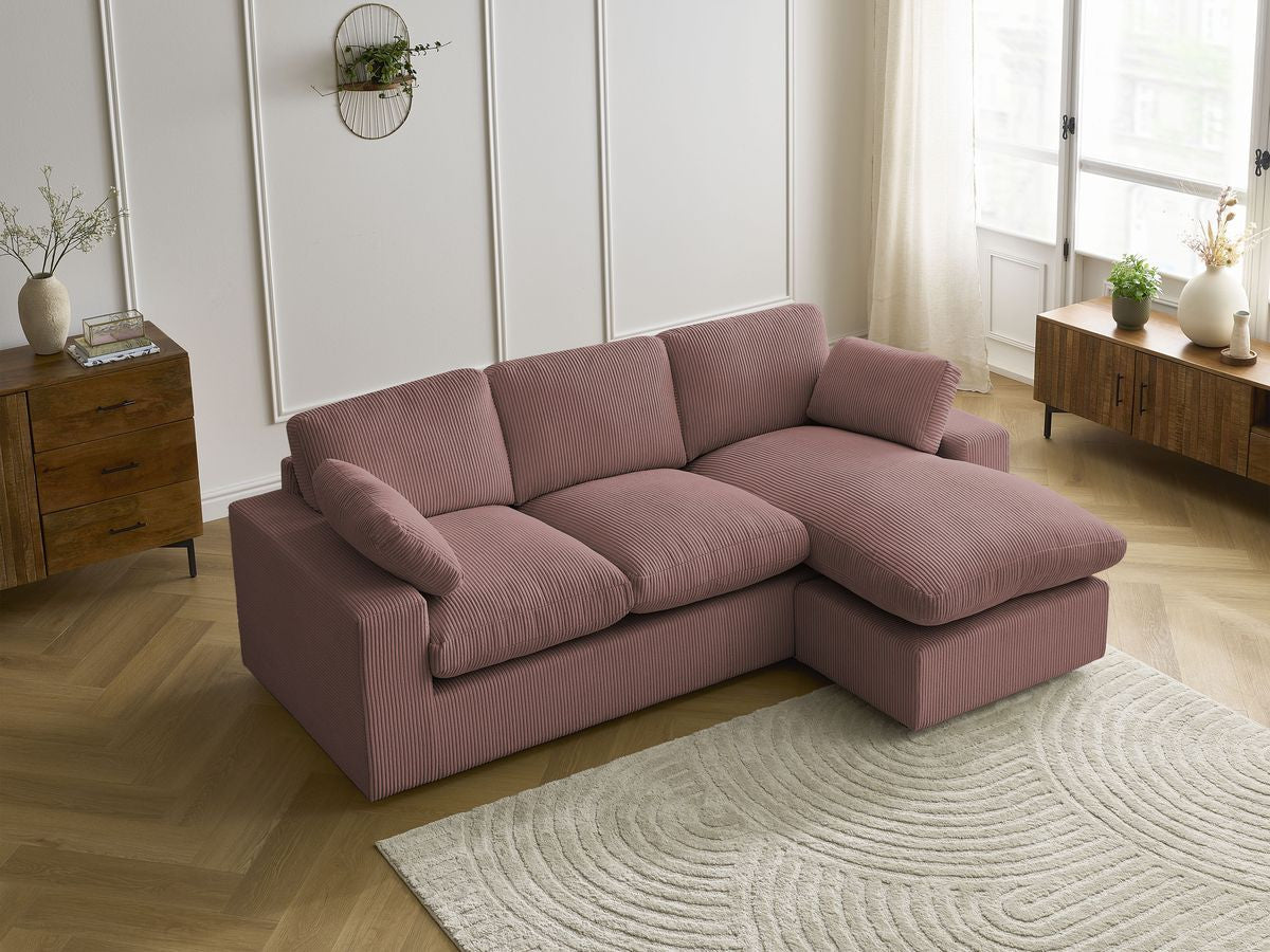 Canapé d'angle fixe compact réversible BELAIR velours côtelé