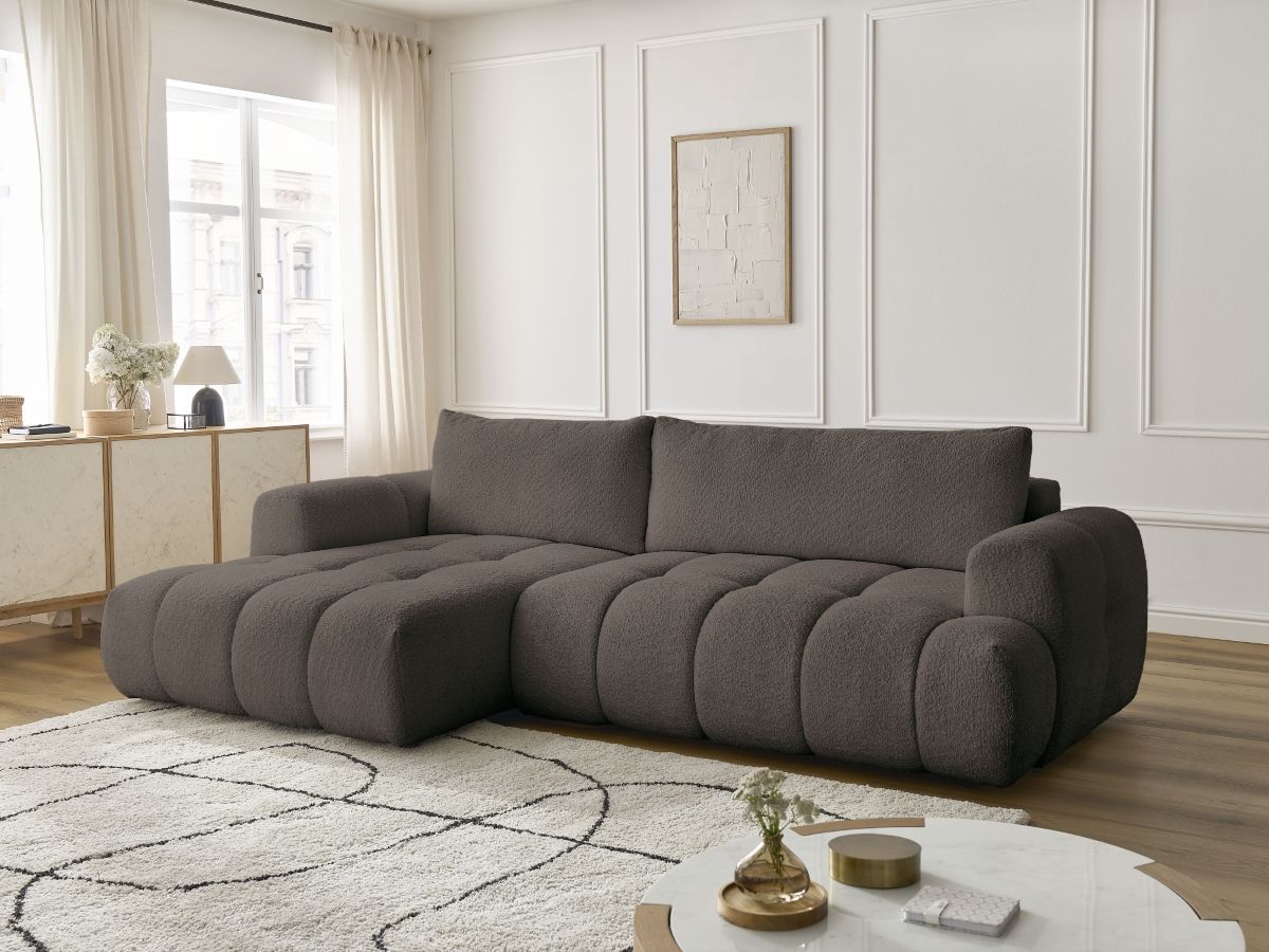 Canapé d'angle convertible FUJI tissu bouclette - Angle gauche