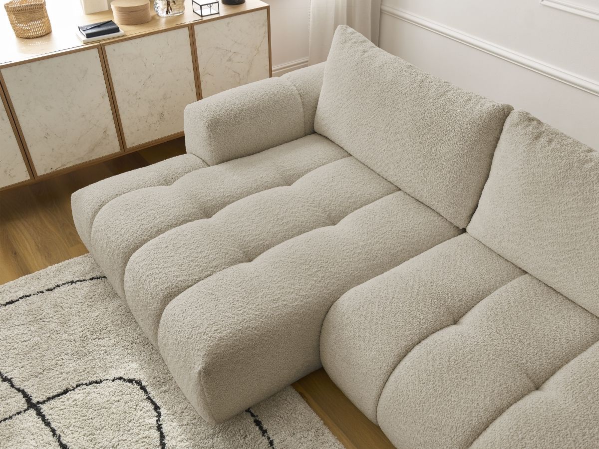 Canapé d'angle convertible FUJI tissu bouclette - Angle gauche
