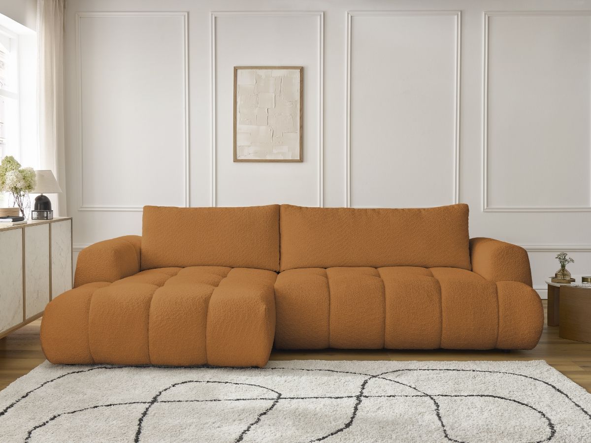 Canapé d'angle convertible FUJI tissu bouclette - Angle gauche