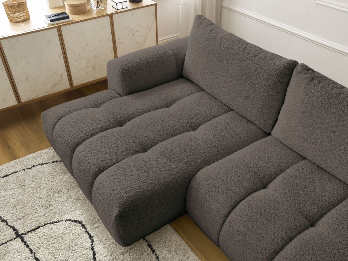 Canapé d'angle convertible FUJI tissu bouclette - Angle gauche