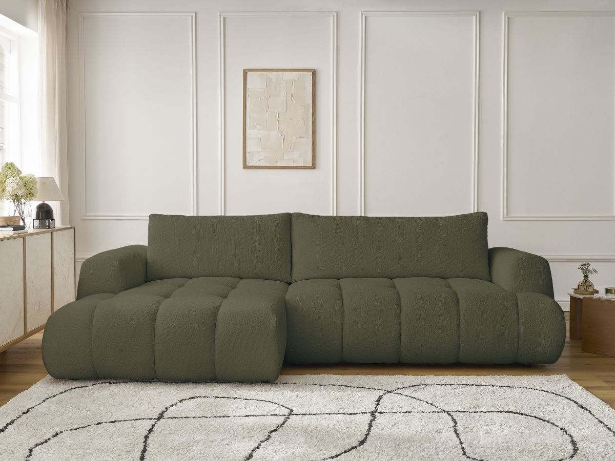 Canapé d'angle convertible FUJI tissu bouclette - Angle gauche