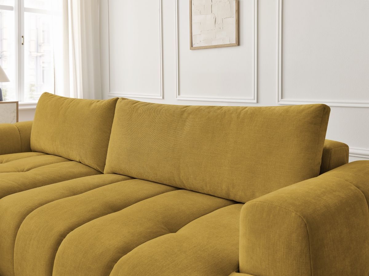 Canapé d'angle convertible FUJI tissu lisse avec pouf - Angle gauche