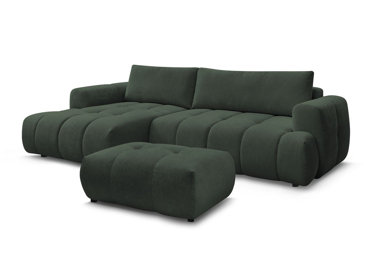 Canapé d'angle convertible FUJI tissu lisse avec pouf - Angle gauche