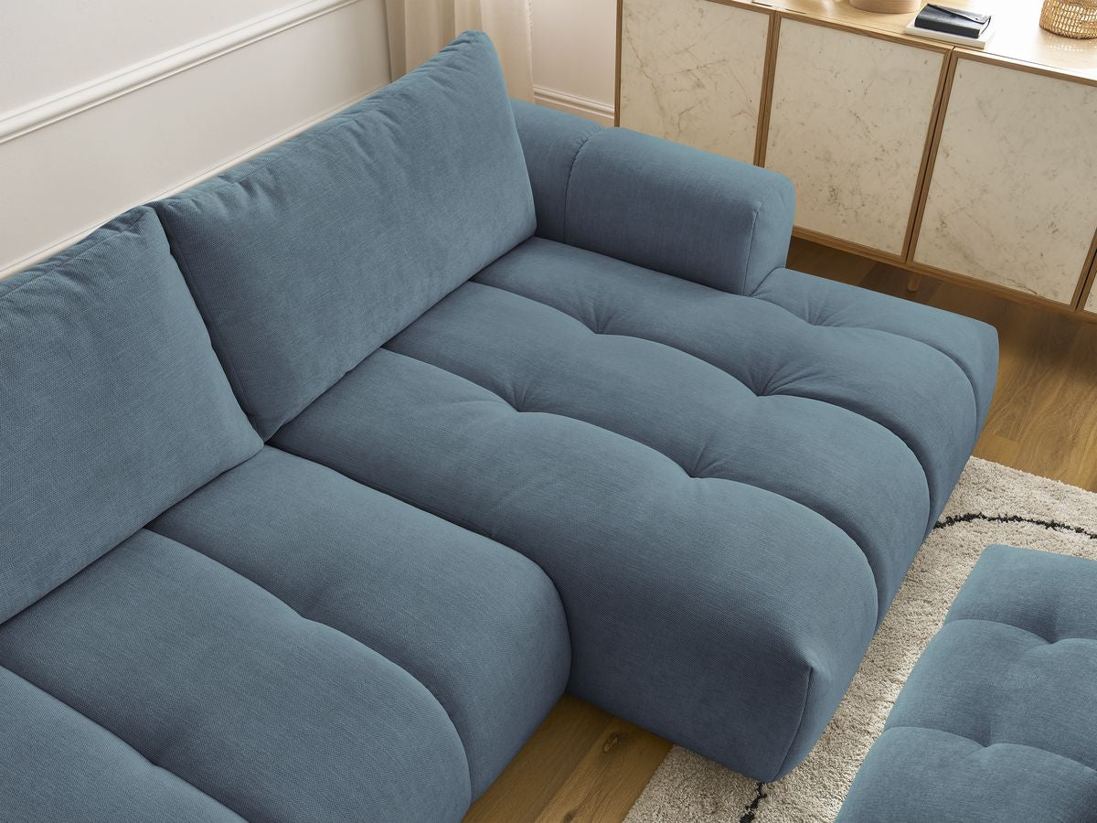 Canapé d'angle convertible FUJI tissu lisse avec pouf - Angle droit
