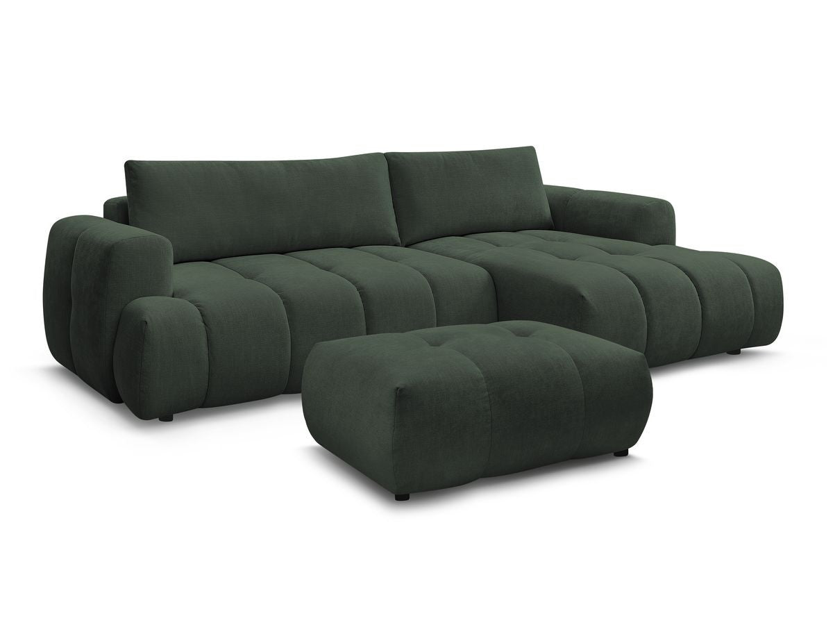 Canapé d'angle convertible FUJI tissu lisse avec pouf - Angle droit