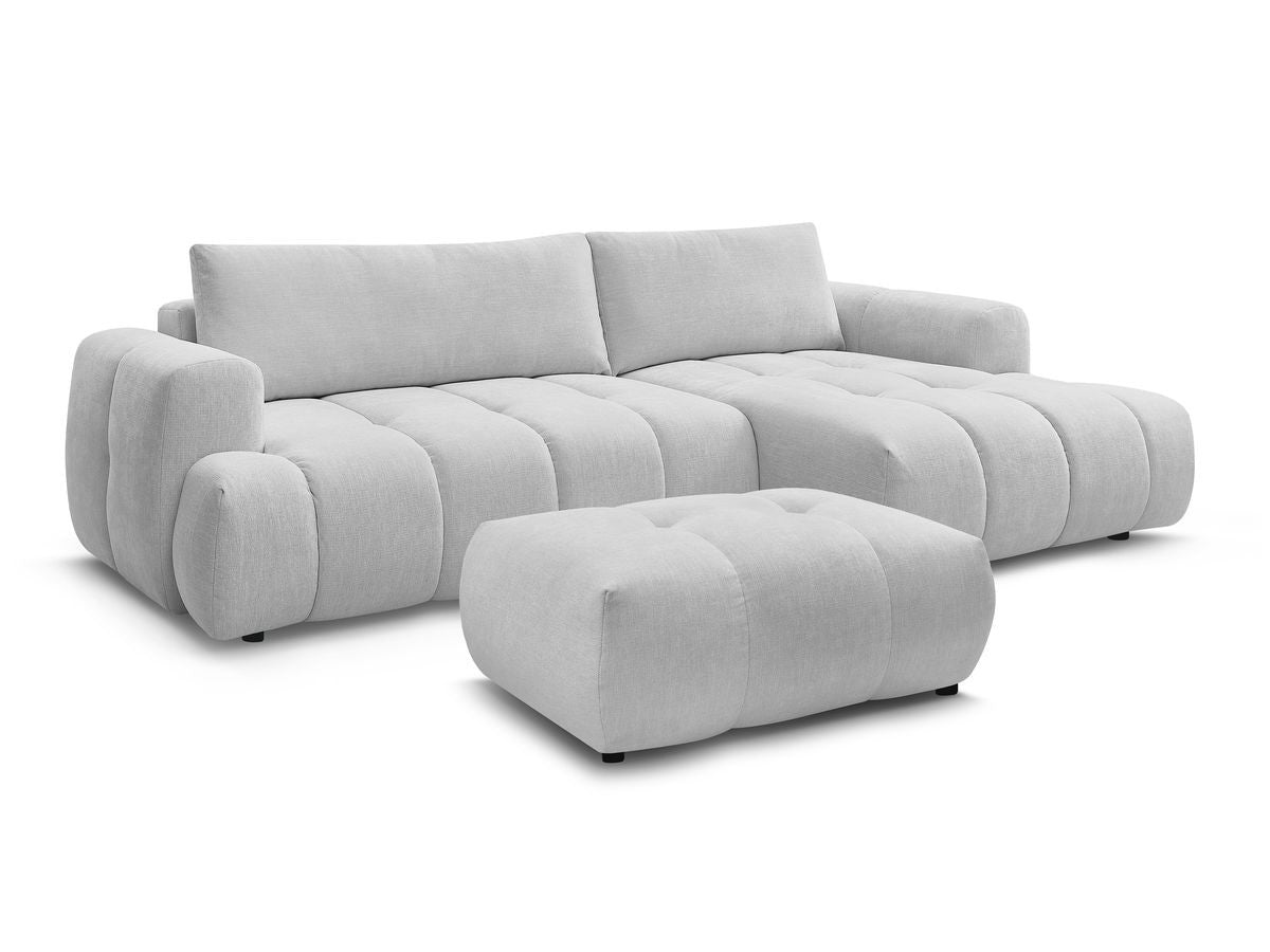 Canapé d'angle convertible FUJI tissu lisse avec pouf - Angle droit