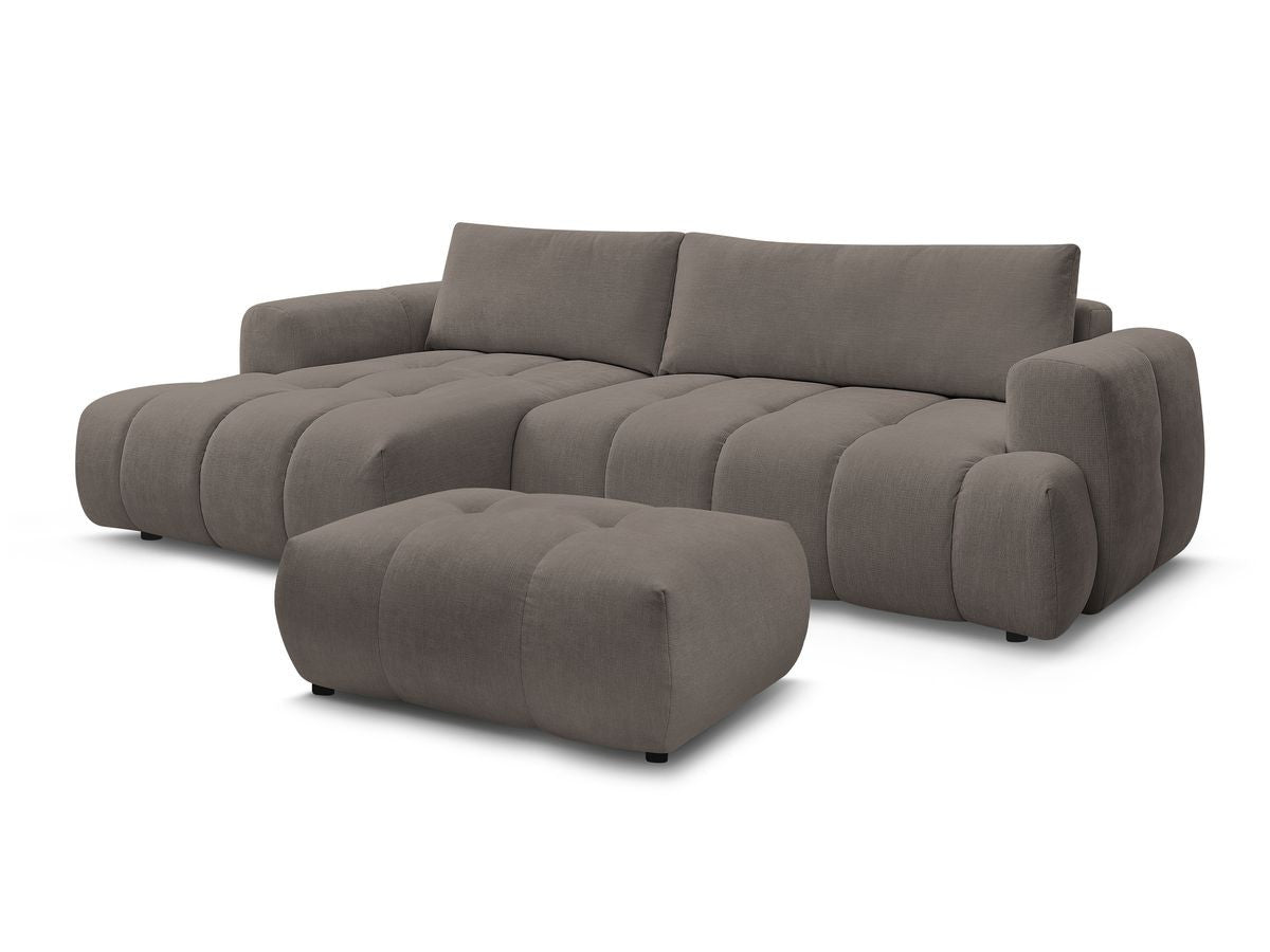 Canapé d'angle convertible FUJI tissu lisse avec pouf - Angle gauche
