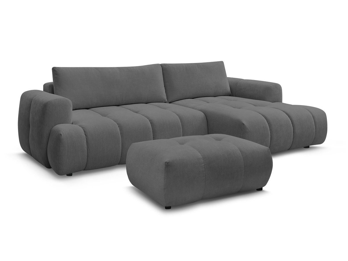 Canapé d'angle convertible FUJI tissu lisse avec pouf - Angle droit