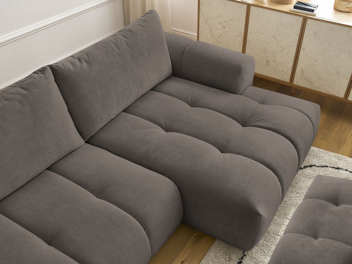 Canapé d'angle convertible FUJI tissu lisse avec pouf - Angle droit
