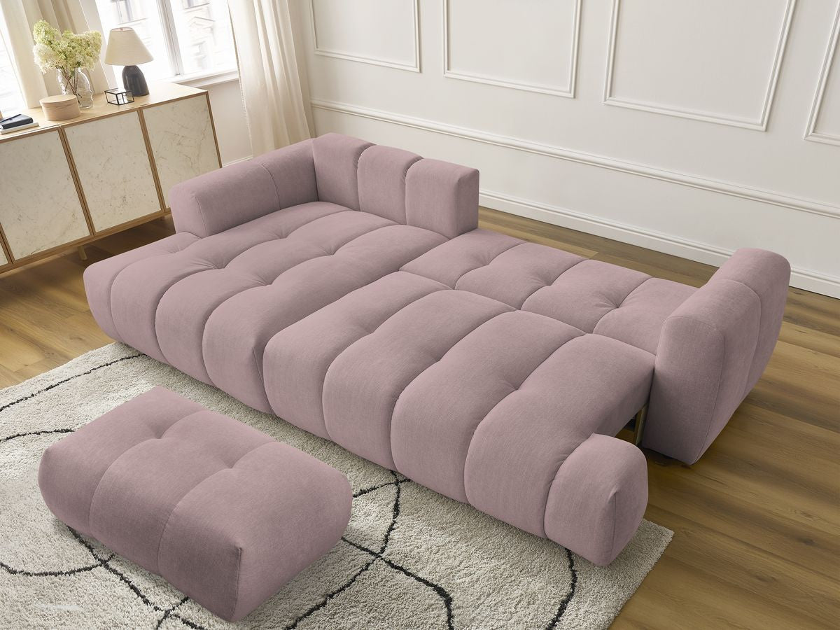 Canapé d'angle convertible FUJI tissu lisse avec pouf - Angle gauche