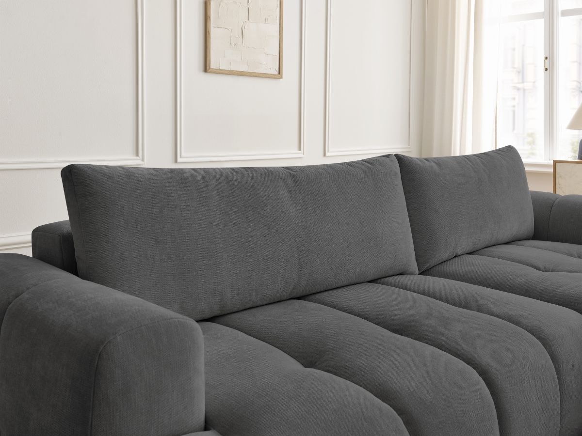 Canapé d'angle convertible FUJI tissu lisse avec pouf - Angle droit