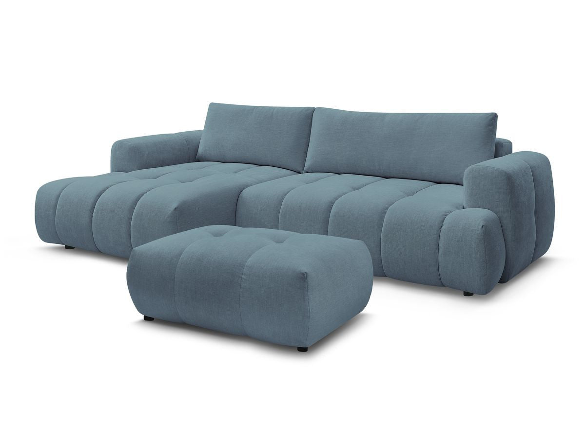 Canapé d'angle convertible FUJI tissu lisse avec pouf - Angle gauche