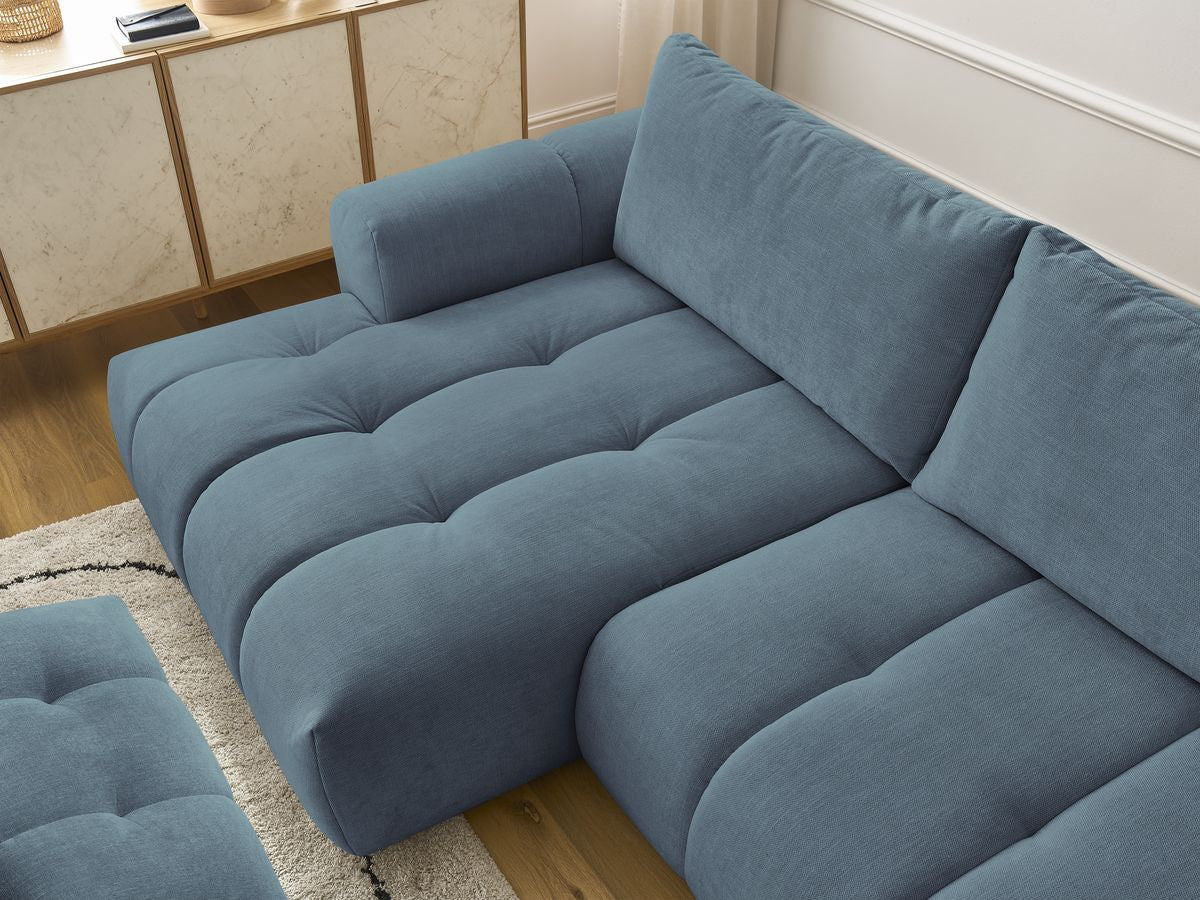 Canapé d'angle convertible FUJI tissu lisse avec pouf - Angle gauche