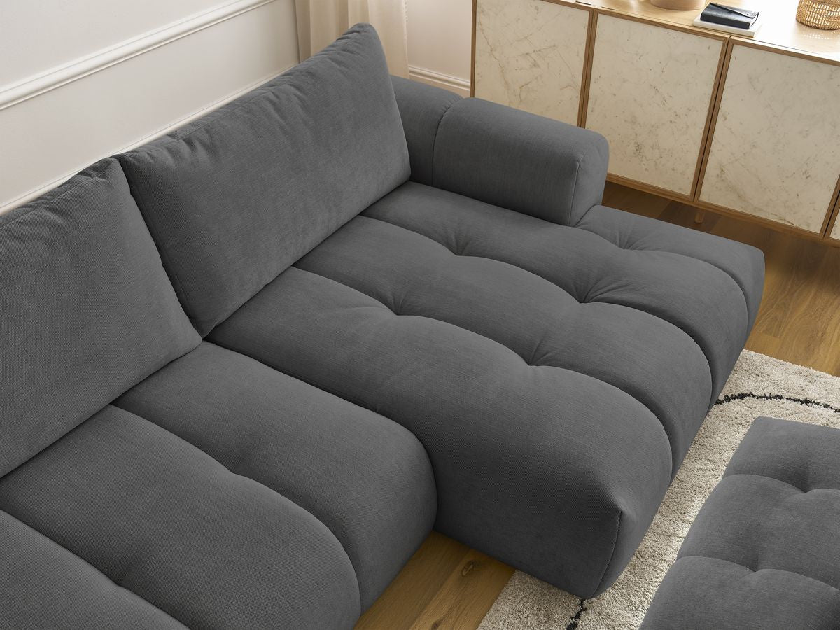 Canapé d'angle convertible FUJI tissu lisse avec pouf - Angle droit