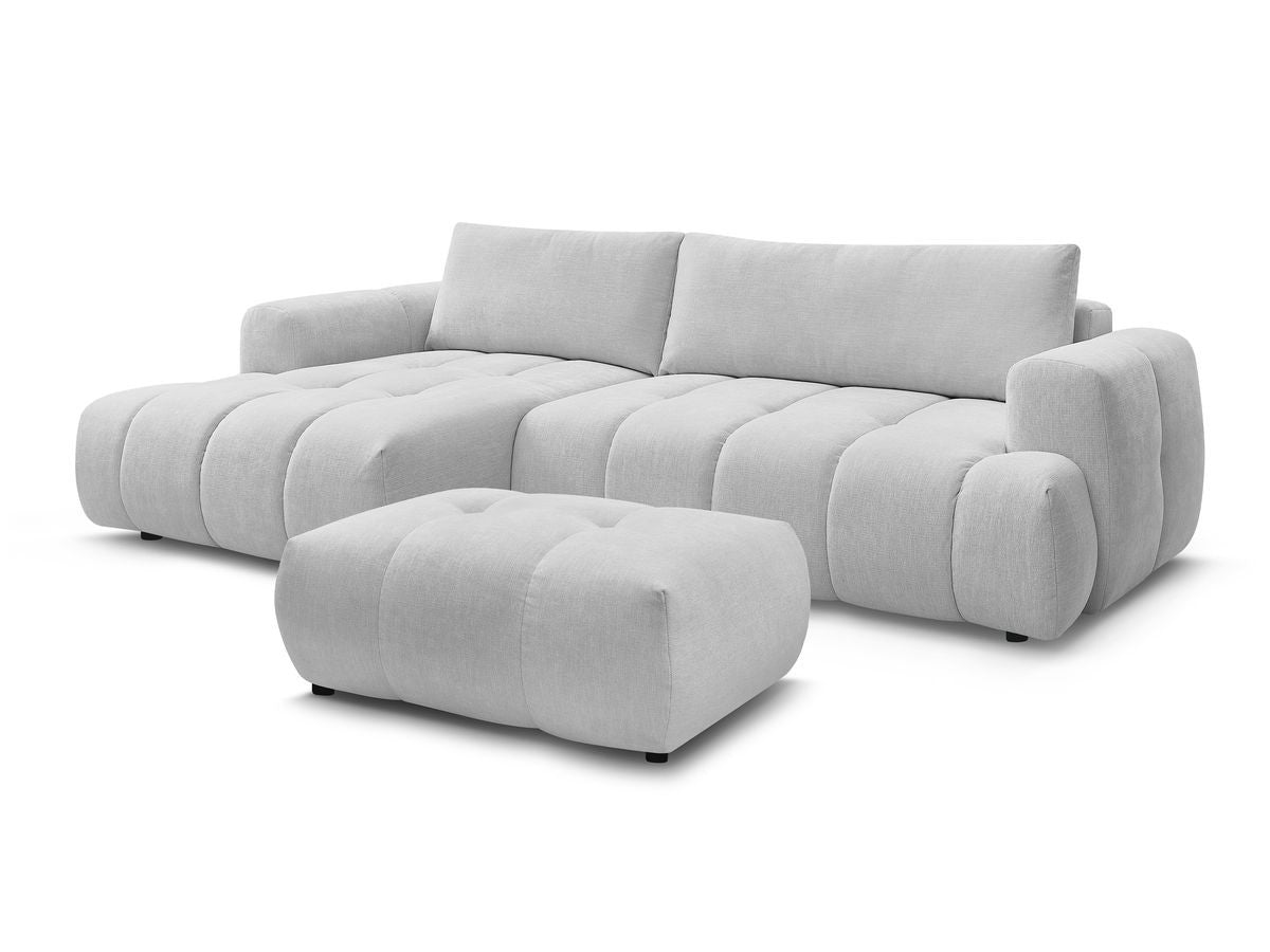 Canapé d'angle convertible FUJI tissu lisse avec pouf - Angle gauche