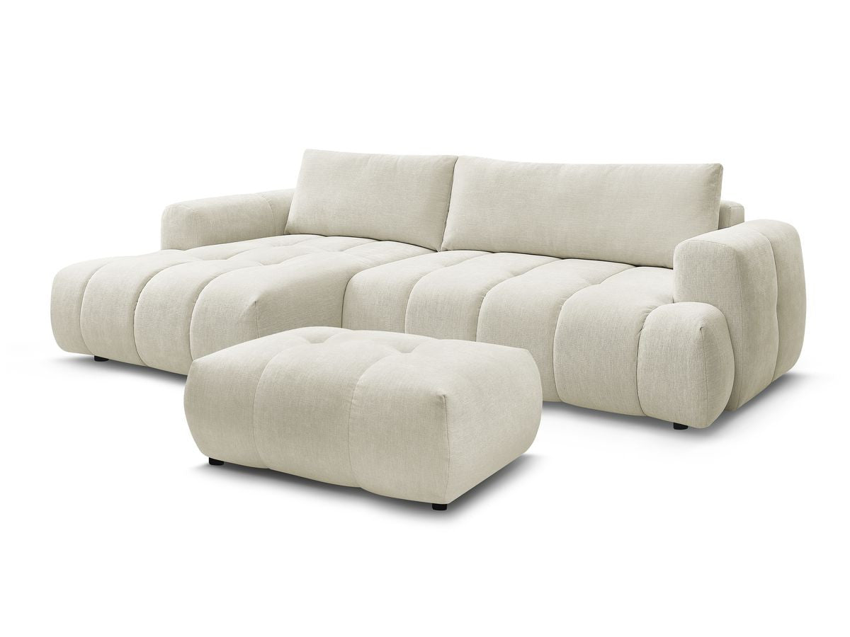 Canapé d'angle convertible FUJI tissu lisse avec pouf - Angle gauche