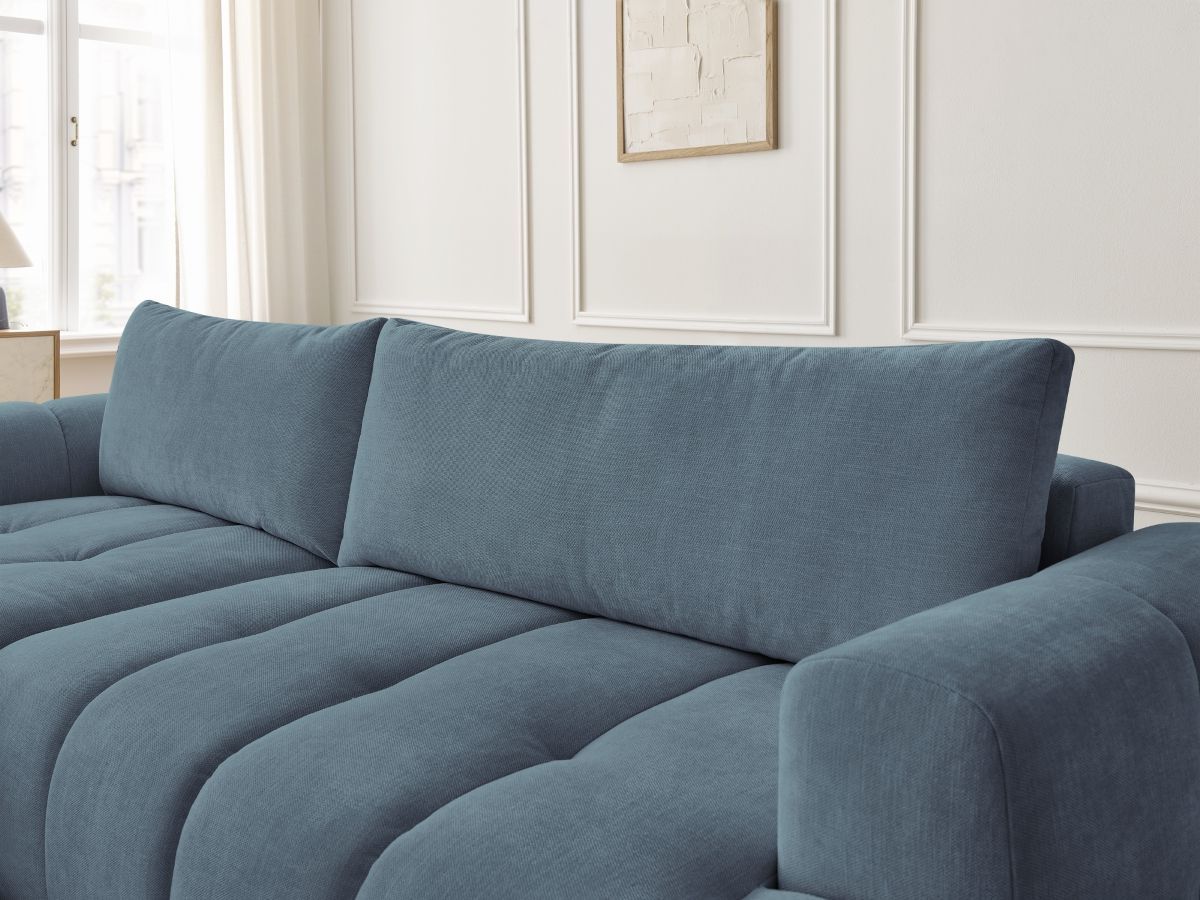 Canapé d'angle convertible FUJI tissu lisse avec pouf - Angle gauche