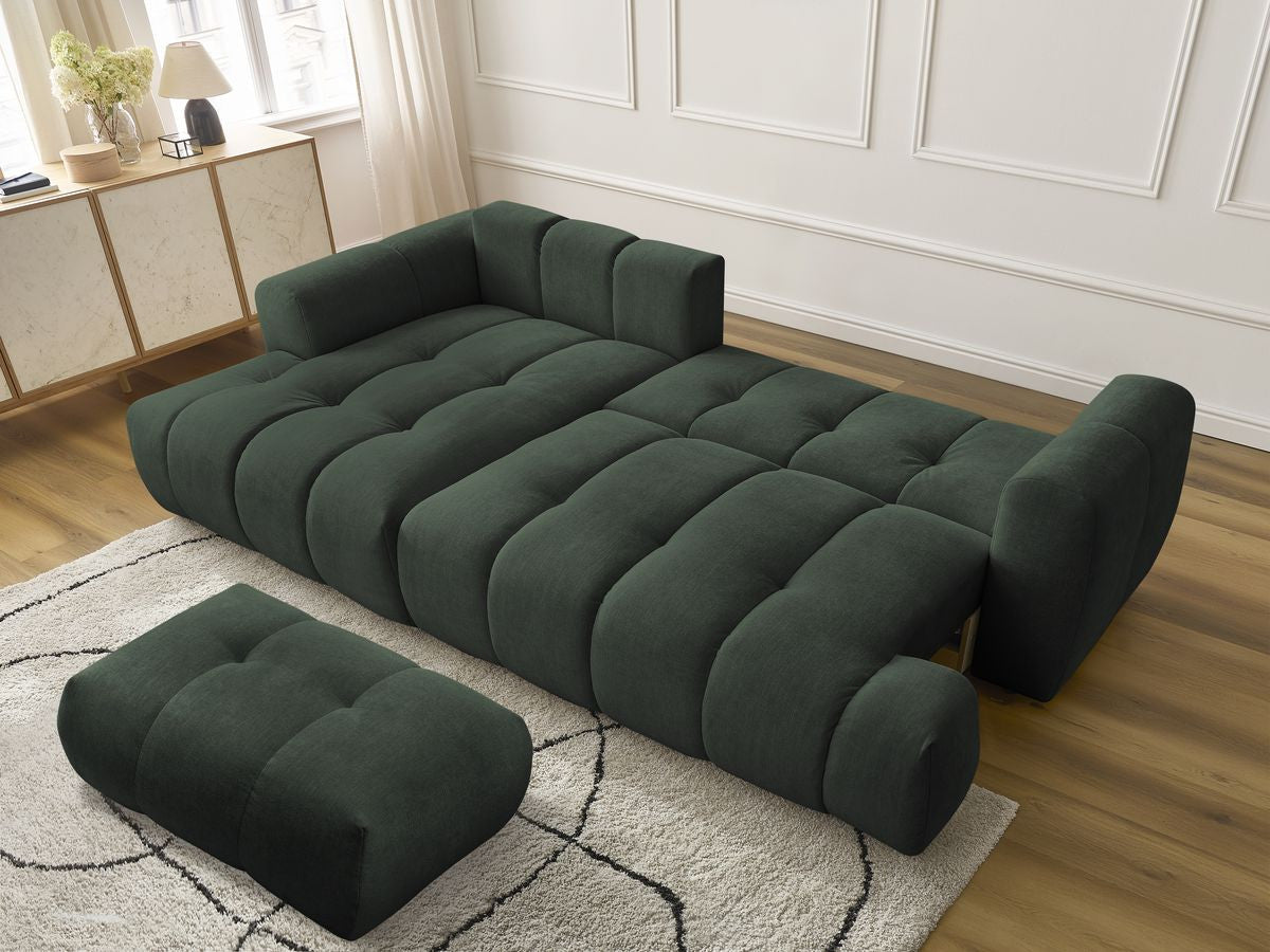 Canapé d'angle convertible FUJI tissu lisse avec pouf - Angle gauche