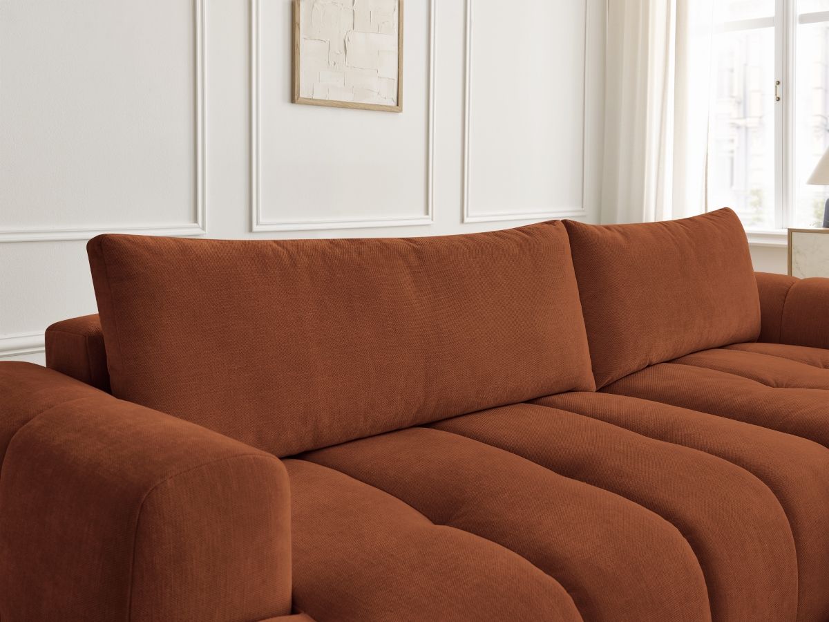 Canapé d'angle convertible FUJI tissu lisse avec pouf - Angle droit