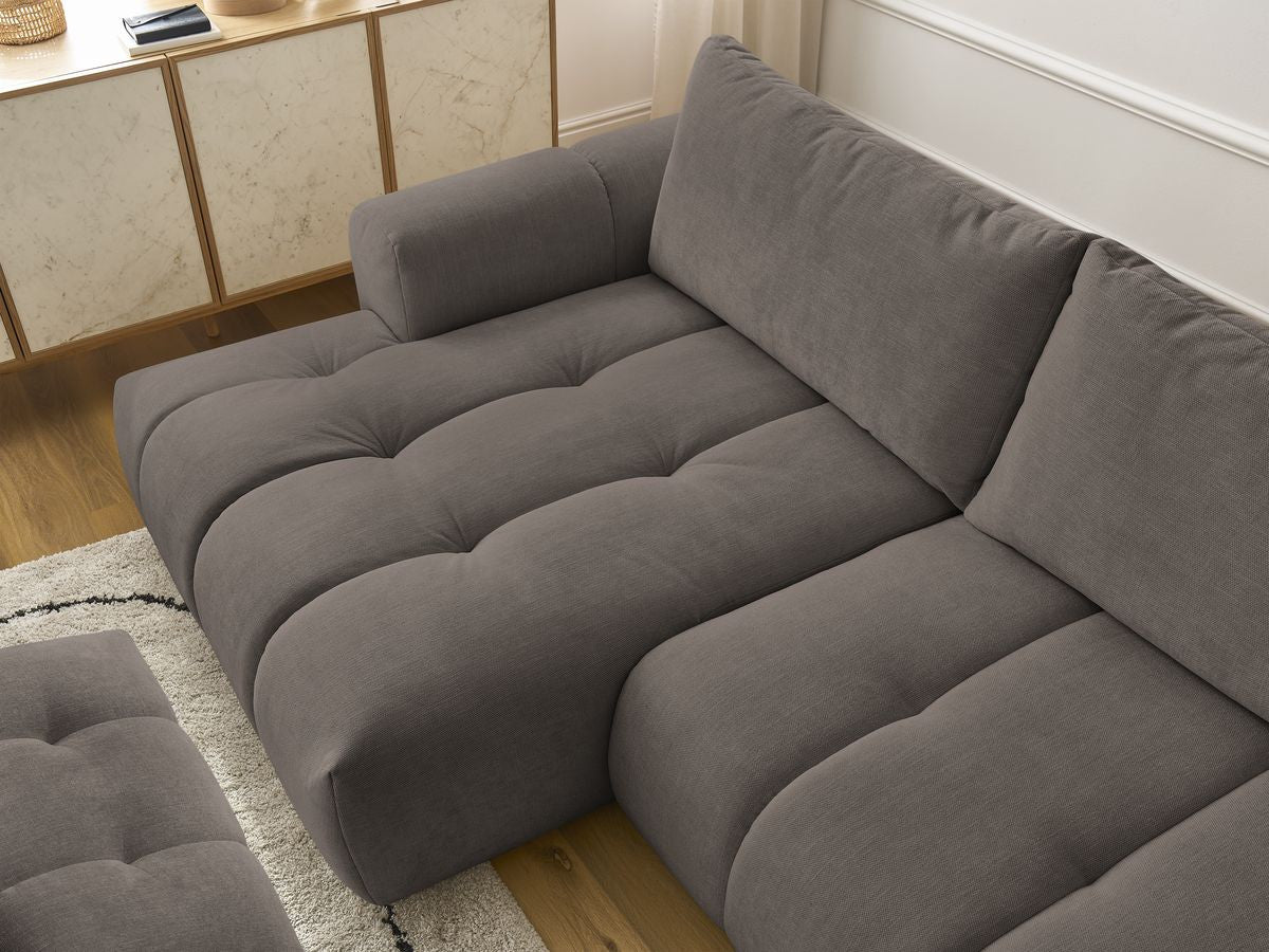Canapé d'angle convertible FUJI tissu lisse avec pouf - Angle gauche