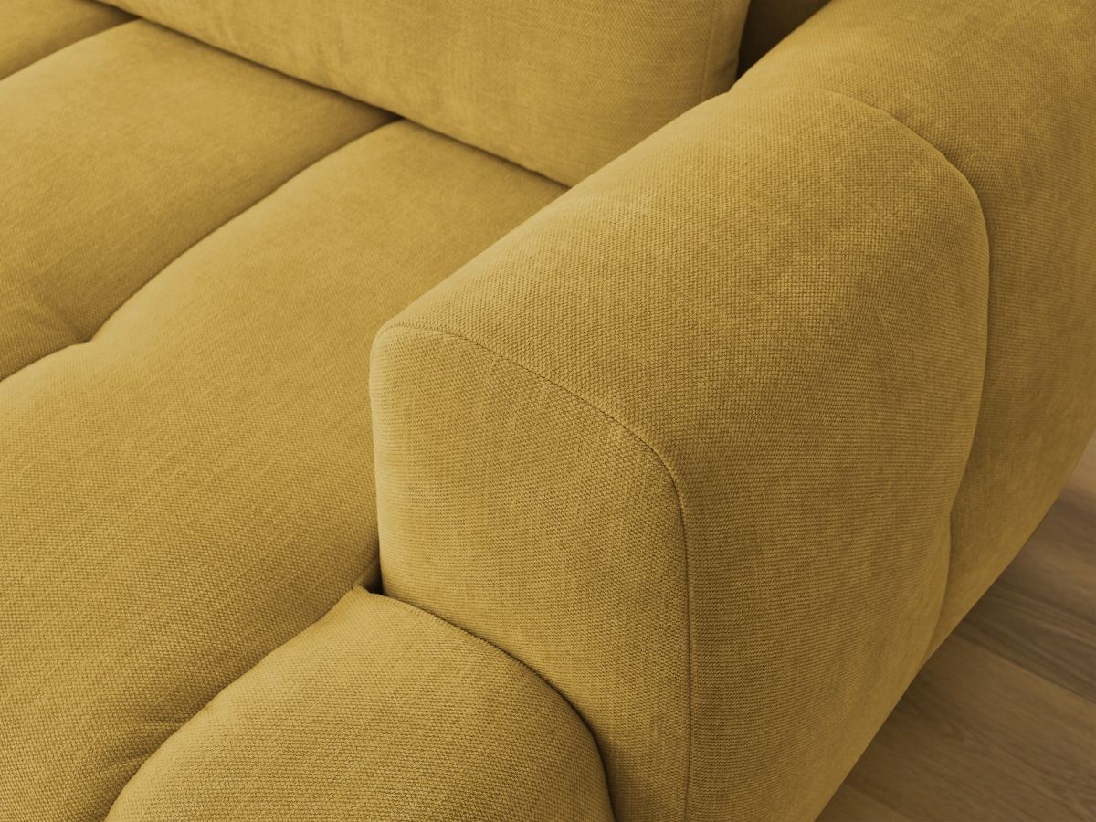 Canapé d'angle convertible FUJI tissu lisse avec pouf - Angle gauche