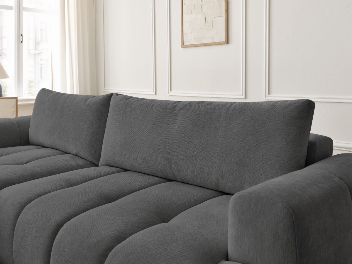 Canapé d'angle convertible FUJI tissu lisse avec pouf - Angle gauche