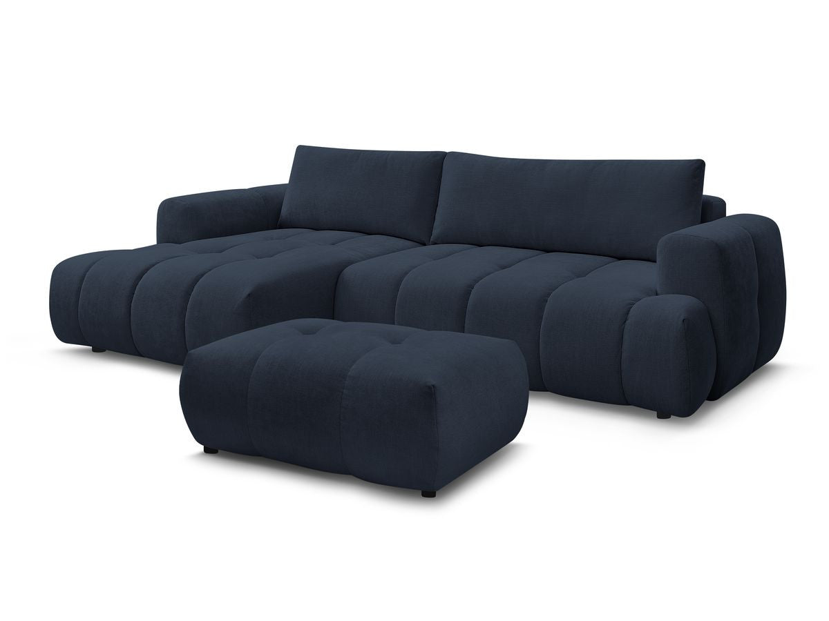 Canapé d'angle convertible FUJI tissu lisse avec pouf - Angle gauche