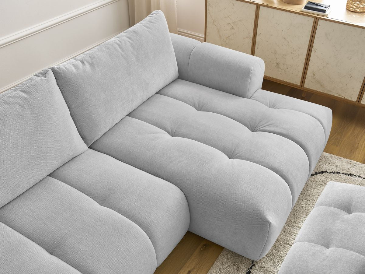Canapé d'angle convertible FUJI tissu lisse avec pouf - Angle droit