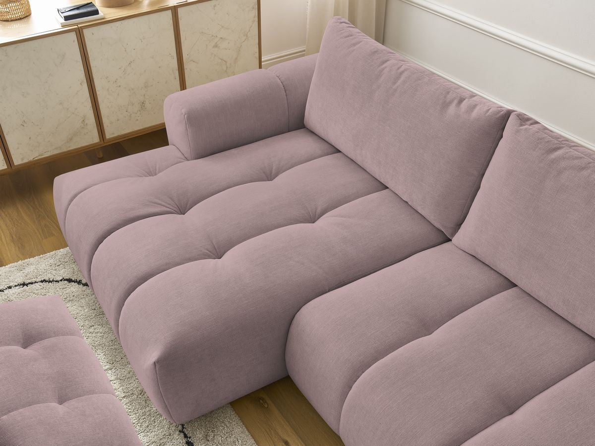 Canapé d'angle convertible FUJI tissu lisse avec pouf - Angle gauche