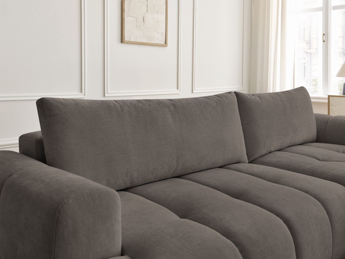 Canapé d'angle convertible FUJI tissu lisse avec pouf - Angle droit
