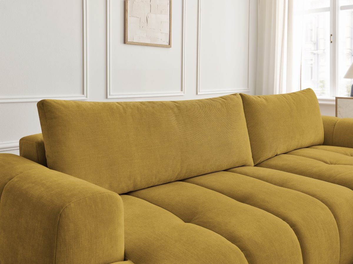 Canapé d'angle convertible FUJI tissu lisse avec pouf - Angle droit
