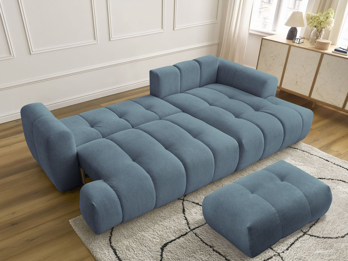 Canapé d'angle convertible FUJI tissu lisse avec pouf - Angle droit